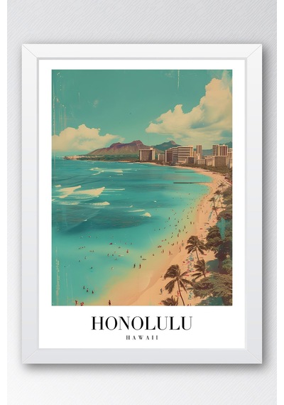 Honolulu Hawaii Vintage Seyahat Posteri Çerçeveli Tablo - Premium Tropikal Sahil Elit Duvar Dekoru Beyaz Honolulu Hawaii Vintage Seyahat Posteri Çerçeveli Tablo - Premium Tropikal Sahil Elit Duvar Dekoru Beyaz