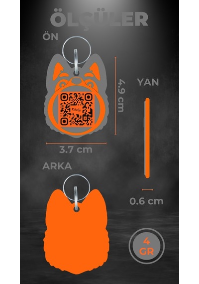 Petjoo 24.Proteo Turuncu-Gri Qr'lı Köpek Künyesi