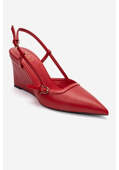 Luvi Shoes Celıa Kırmızı Cilt Sivri Burunlu Kadın Dolgu Topuklu Ayakkabı