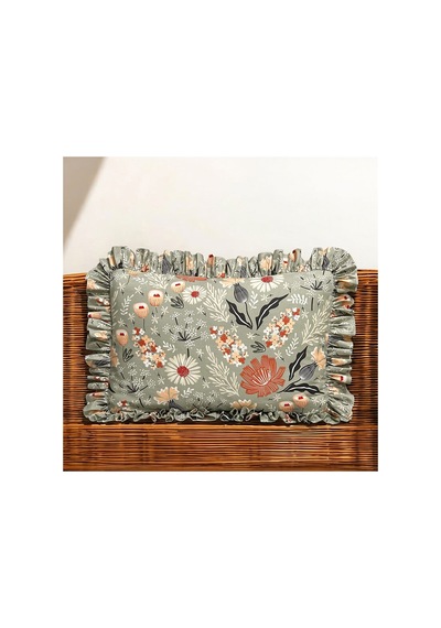 Fırfırlı Yastık Kılıfı Çiçek Desenli 2'li 50 X 70 Cm Tek Kişilik Yeşil
