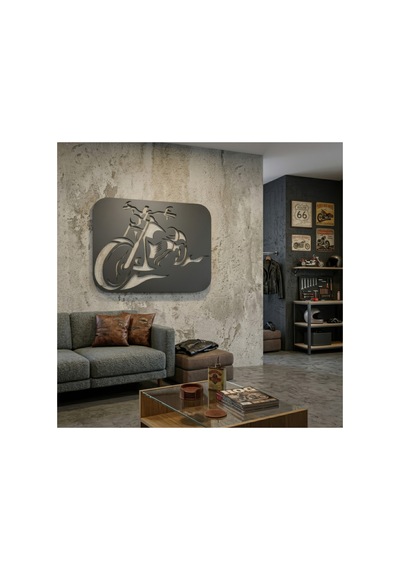 Motosiklet Metal Duvar Tablosu - Metal Duvar Sanatı - Altın - 40 X 50 Cm