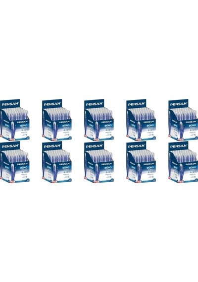10 Paket Pensan Büro Mavi Tükenmez Kalem 50'li Toplam 500 Adet Çok Renkli