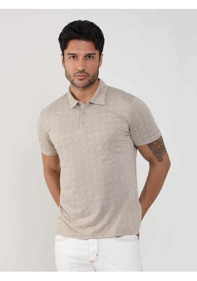 Dufy Bej Erkek Slim Fit Jakarlı Polo Yaka Tshirt - 105234-bej Bej