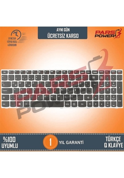 Lenovo Uyumlu G50-30, G50-45, G50-70, G50-80, G51-35, G70-35, G70-70, Z50-70 Notebook Klavye (Gümüş TR) ( Pars power ) Gümüş Çerçeveli 374051