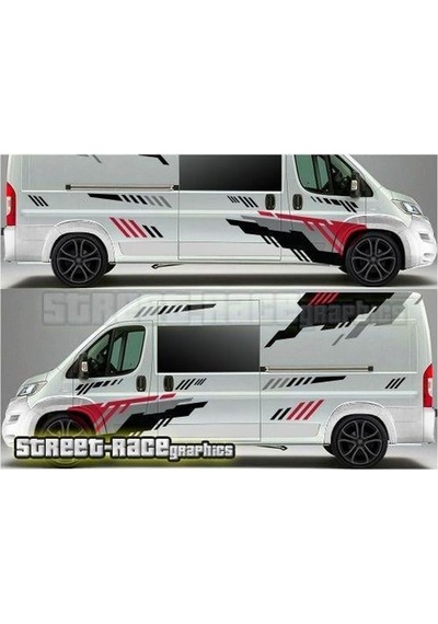 Kırmızı Gri Siyah Şerit Tasarımlı Karavan Sticker Etiket