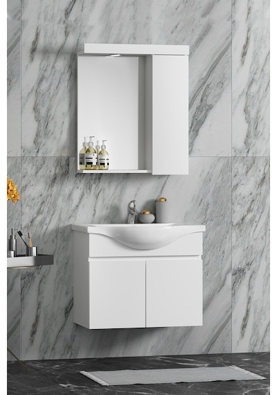 Yıldız Asma 65 Cm Beyaz Mdf Lavabolu Asma Banyo Dolabı Takımı Beyaz