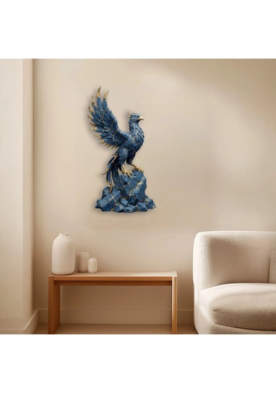 Anka Kuşu Heykeli Mavi-altın - Metal Tablo - Dec0128 51 X 95 Cm Çok Renkli