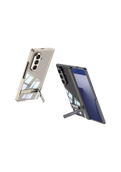 More Tr Samsung Uyumlu Galaxy Z Fold 7 Kılıf Kamera Korumalı Şeffaf Tasarımlı Zore Lego Standlı Kapak - Gümüş