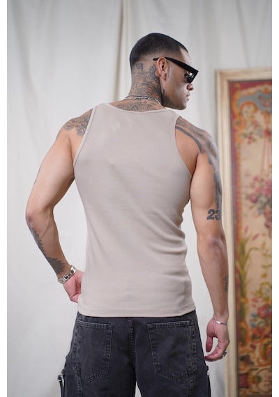 Slim Fit Kaşkorseli Esnek Düz Erkek Sporcu Atlet Bej