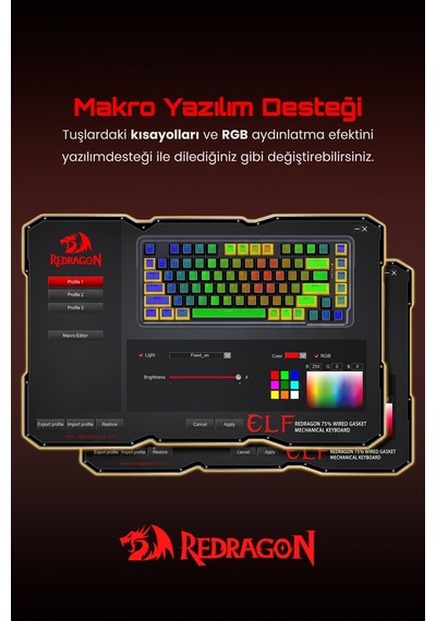 Redragon %75 Gasket Mekanik Switch Rgb Kablolu Oyuncu Klavyesi Sk-649