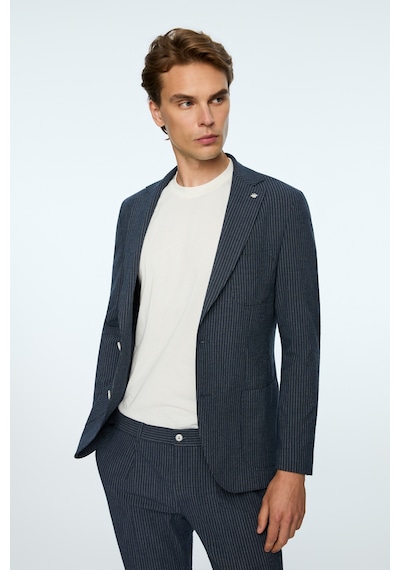 Morven Erkek Lacivert Poliviskon Trend Çizgili Slim Fit Mono Yaka Takım Elbise 26ms001020200 Lacivert
