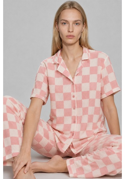 Kadın Kısa Kollu Rahat Pembe Pijama Takımı 4727