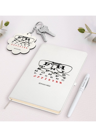 Kişiye Özel Optisyen Beyaz Defter Kalem Ve Anahtarlık Seti N11.8942