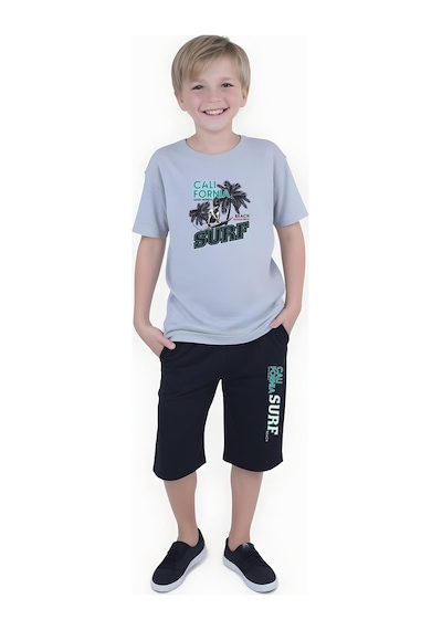 Fyk Kids Erkek Çocuk Yazlık Surf Baskılı Alt-üst Takım Gri