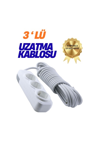 Klc 3'lü Grup Priz 10 Metre Topraklı Çocuk Korumalı Uzatma Kablosu Seyyar Kablo 3lü Priz 3lü 10m Beyaz 8 - 10 M