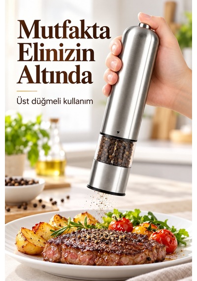 Şeffaf Hazneli Tuz Karabiber Öğütücü Pilli Taşınabilir Mutfak Aleti Diğer