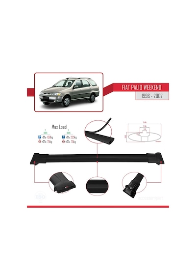 Fiat Palio Weekend 1996-2007 Arası İle Uyumlu Fly Model Ara Atkı Tavan Barı Siyah