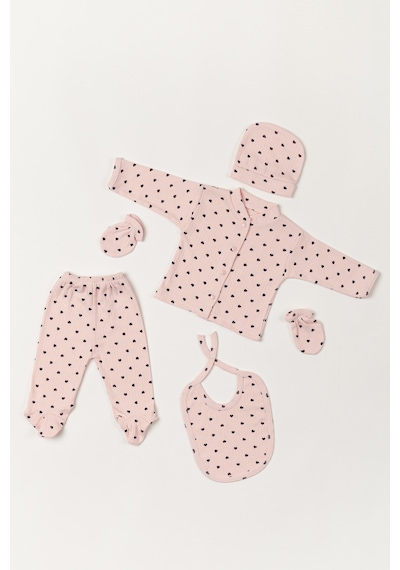 Baby Kids Colors 5 Parça Hastane Çıkışı Zıbın Set Yeni Doğan Fitilli Pembe Kumaşa Çok Renkli