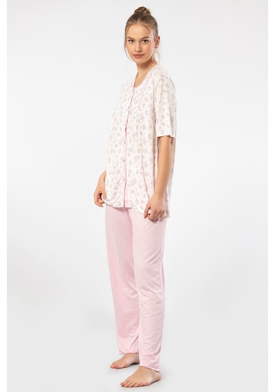 Türen 3370 Kadın Büyük Beden Kısa Kollu Pijama Takım-pembe Pembe