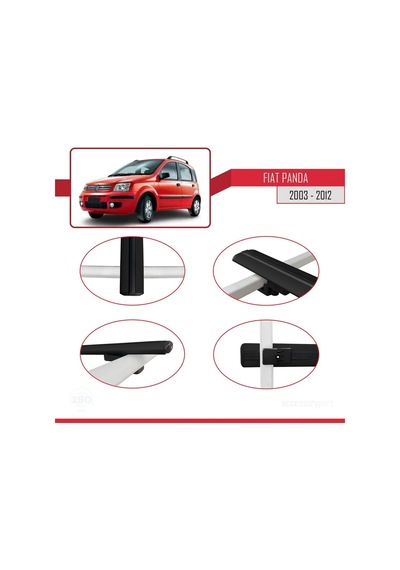 Fiat Panda 2003-2012 Arası İle Uyumlu Basic Model Ara Atkı Tavan Barı Siyah 3 Adet
