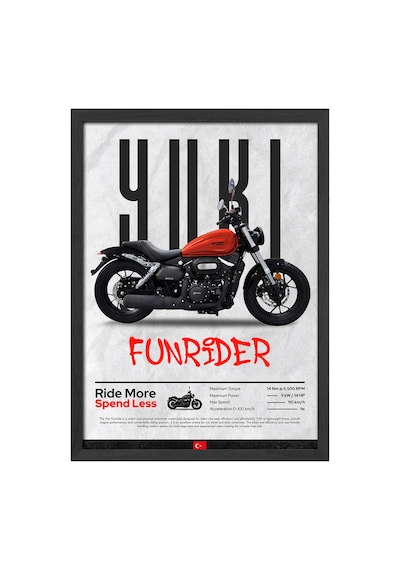 Yuki Funrider Siyah Ahşap Çerçeveli Poster, Dekoratif Motosiklet Duvar Tablosu