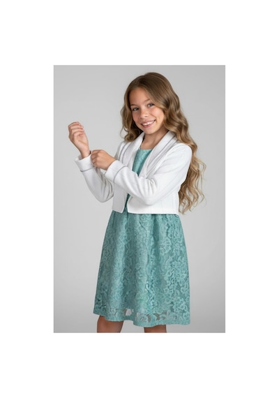 Fesshera Kids Kız Çocuk Dantel Elbise Bolero Ceket Takım 9-12 Yaş Turkuaz