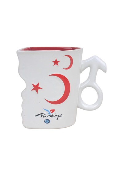 Ay Yıldız Ruh İkizi Tasarımlı Türk Bayraklı 2li Porselen Kupa Fincan Seti 250 Ml Büyük Boy Kırmızı - Beyaz