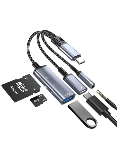 Cr63 Type-c 5in1 Çok Fonksiyonlu Otg Hub 60w Pd Hızlı Şarj, 3.5mm Kulaklık Girişi, Sd & Micro Sd Kart Okuyucu Ve Usb 2.0 Adaptör