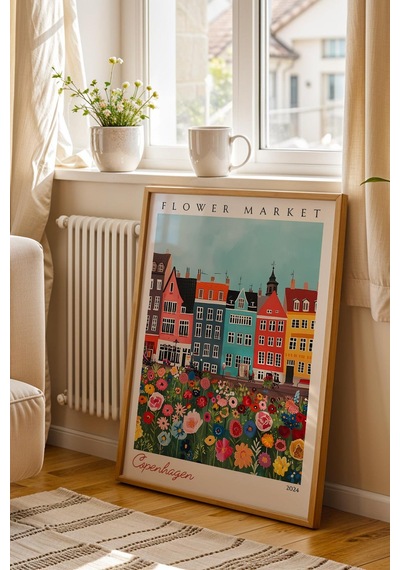 Kopenhag Danimarka Çerçeveli Tablo Seyahat Severlere Salon Ve Ofis İçin Estetik Duvar Dekoru Travel Flower Market