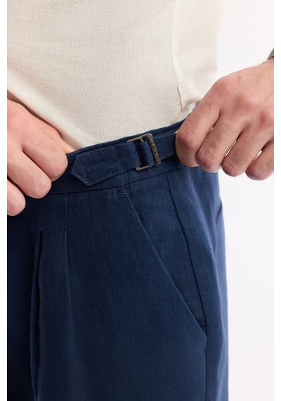 Avva Erkek Lacivert Klasik Bel %100 Keten Carrot Fit Pantolon A51y3025