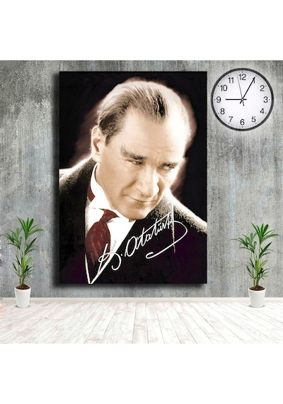 Atatürk Tablosu Imzalı Dikkatli Bakan Mustafa Kemal Kanvas Tablo