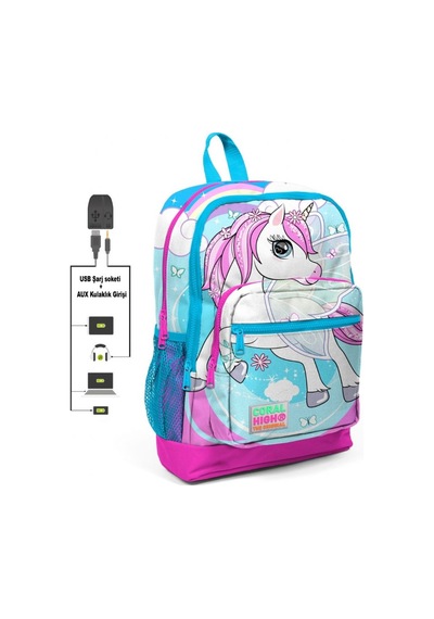 Coral High Unicorn Baskılı Kız Çocuk İlkokul Çanta Seti - Usbık