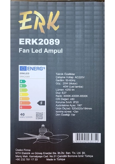 Erk E27 Duya Takılabilen Tavan Vantilatörü Kristal Ledli Kumandalı 6 Kanatlı 3 Renk Işıklı Fan 1