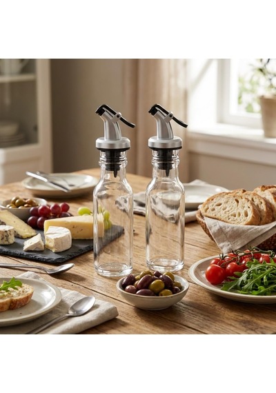 Lexroo 2 Li Cam Yağlık Sirkelik Seti, 300 Ml X 2, Akış Kontrollü Kapaklı Zeytinyağı Ve Sirke Şişesi Çok Renkli