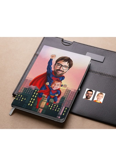 Bk Gift Kişiye Özel Baba Ve Süper Çocuk Karikatürlü Beyaz Defter-1 , Arkadaşa Hediye , Sevgiliye Hediye