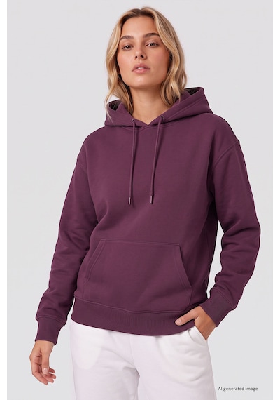 TOMMYLIFE Soft Vişne Standart Kapüşonlu Kanguru Cepli Basic Kadın Sweatshirt - 97321