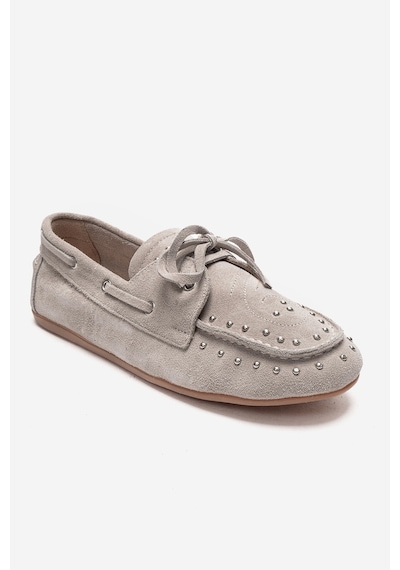 Luvishoes Cuesta Bej Süet Hakiki Deri Troklu Bağcıklı Kadın Loafer Ayakkabı