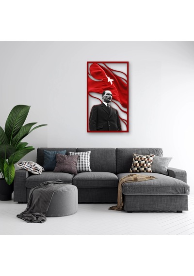Ay Yıldızlı Bayrak Ve Atatürk Portresi - Metal Tablo - Dec0287 74 X 125 Cm Çok Renkli