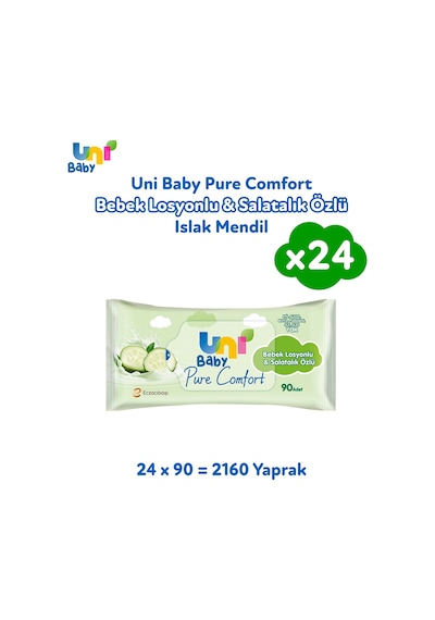 Uni Baby Pure Comfort Bebek Losyonlu & Salatalık Özlü Islak Mendil 24'Lü 2160 Yaprak