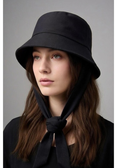 Mollycrush Kadın Siyah Bucket Çene Altı Bağlama Detaylı Şapka Pamuklu Gabardin Güneş Koruyucu Balıkçı Modeli Antrasit
