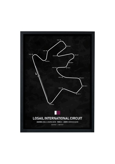 Losail F1 Pisti Ahşap Çerçeveli Tablo Katar Gp Dekor Poster Siyah