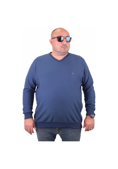 Moc Grande Mocgrande Büyük Beden Selanik V Yaka Classic Sweat 23201 Marin-Marin Lacivert