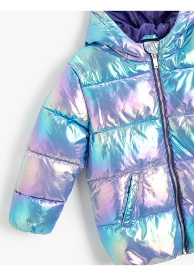 Koton Oversize Şişme Mont Kapşonlu Parlak Mavi 5wkg20034aw Mavi