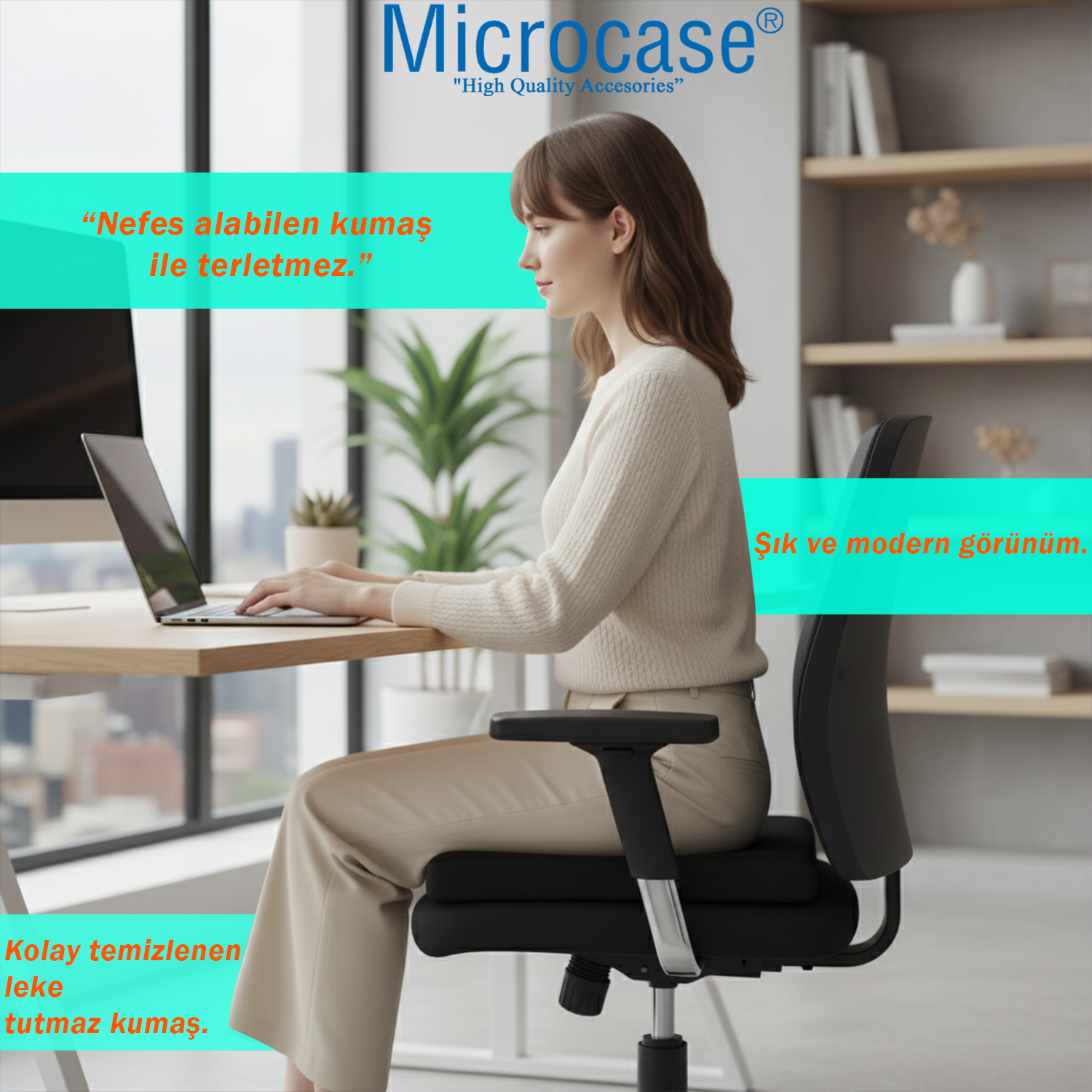 Microcase Araç Ve Ofis İçin Terletmez Ergonomik İpli Oturma Minderi 43 X 40 X 4cm 2 Adet Al5382