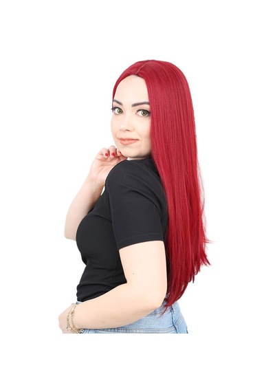 Fiber Sentetik Uzun Düz Peruk / Kızıl - Zmff-739603 Renkli