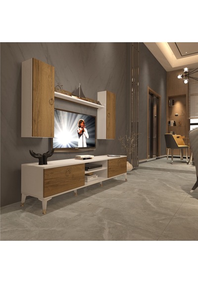 Decoraktiv Eko 7 Mdf Dvd Gold Tv Ünitesi Tv Sehpası - Beyaz Pera Beyaz - Meşe