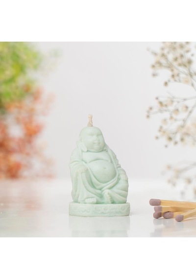 Oturan Buddha Temalı Doğal Soya Wax Mum Yeşil