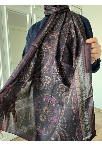 Modakaşmir Aminenesil Etnik Desen Soft Pamuk Şal Mor Yeşil A.mor