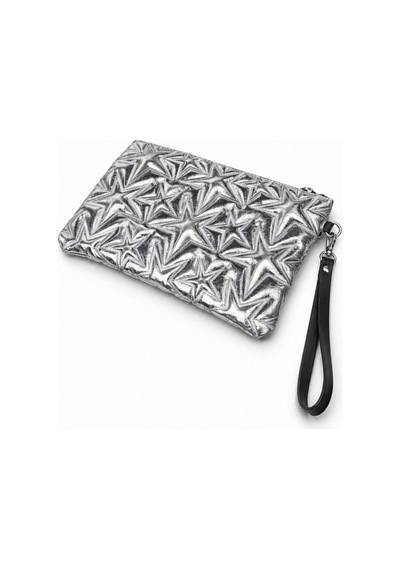 Adelina Bags Yıldız Nakış İşlemeli Portföy El Çantası Bilek Askılı Saten Astarlı Gümüş Clutch Çanta Gri