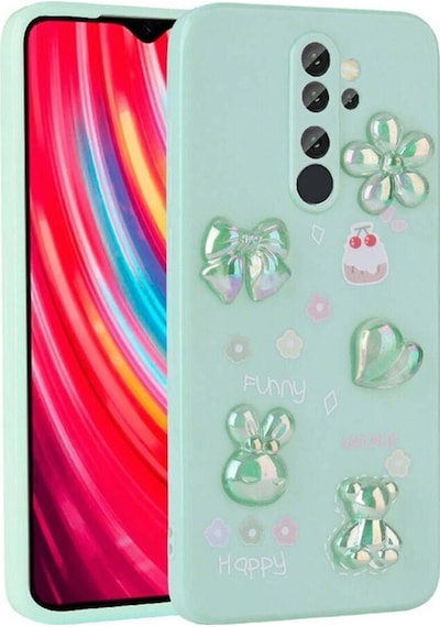 Xiaomi Redmi Note 8 Pro Kılıf Kabartma Figürlü Parlak Zore Toys Silikon Kapak Light Green